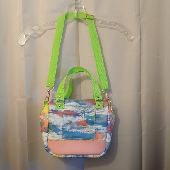 New Rainbow Clouds Sky print Crossbody Stachel Purse Bag Small Blue Pink Green - Picture 2 of 11